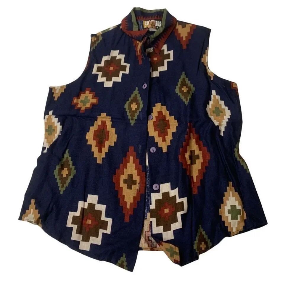 Vintage Aztec Patterned Sleeveless Top